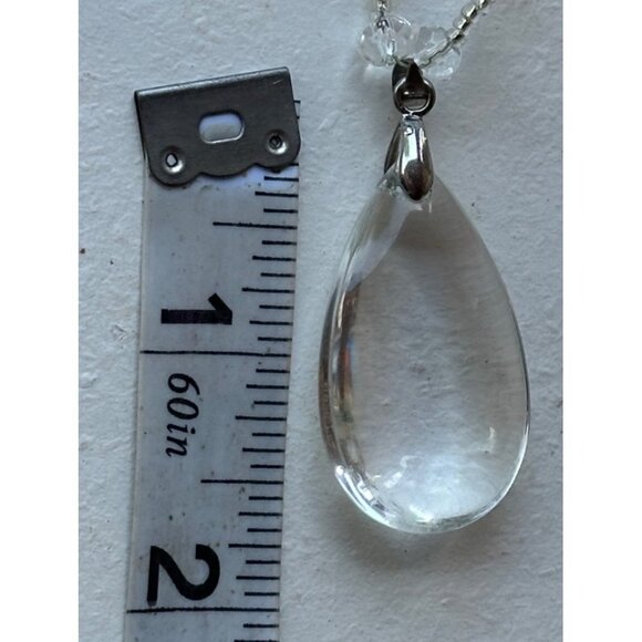 Unbranded Silver Fashion Necklace w/Clear Color Teardrop Shape Charm 14" Height - Picture 9 of 11